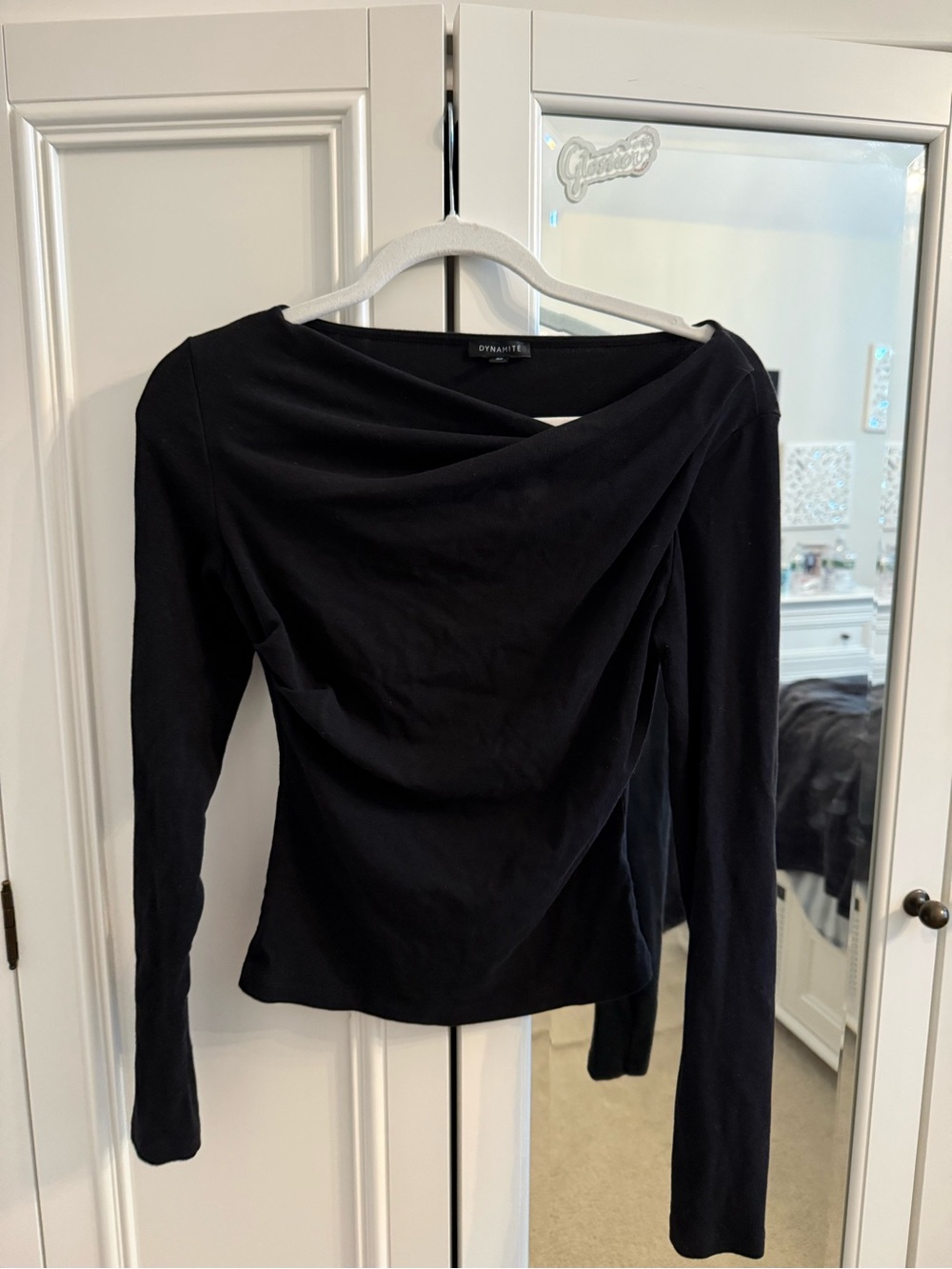 Dynamite Black Draped Neck Long Sleeve Top